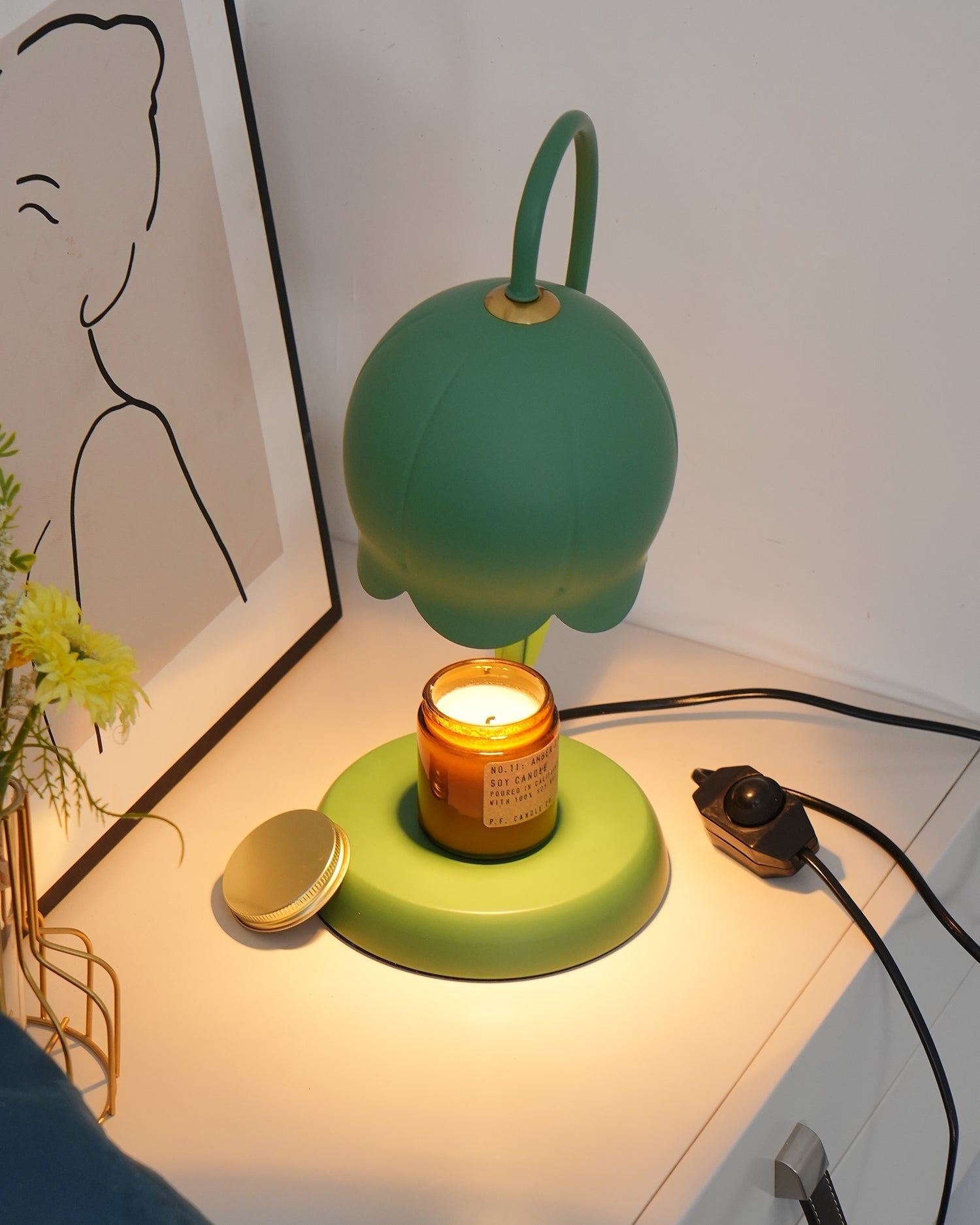 Green Banker Style Candle Warmer Lamp