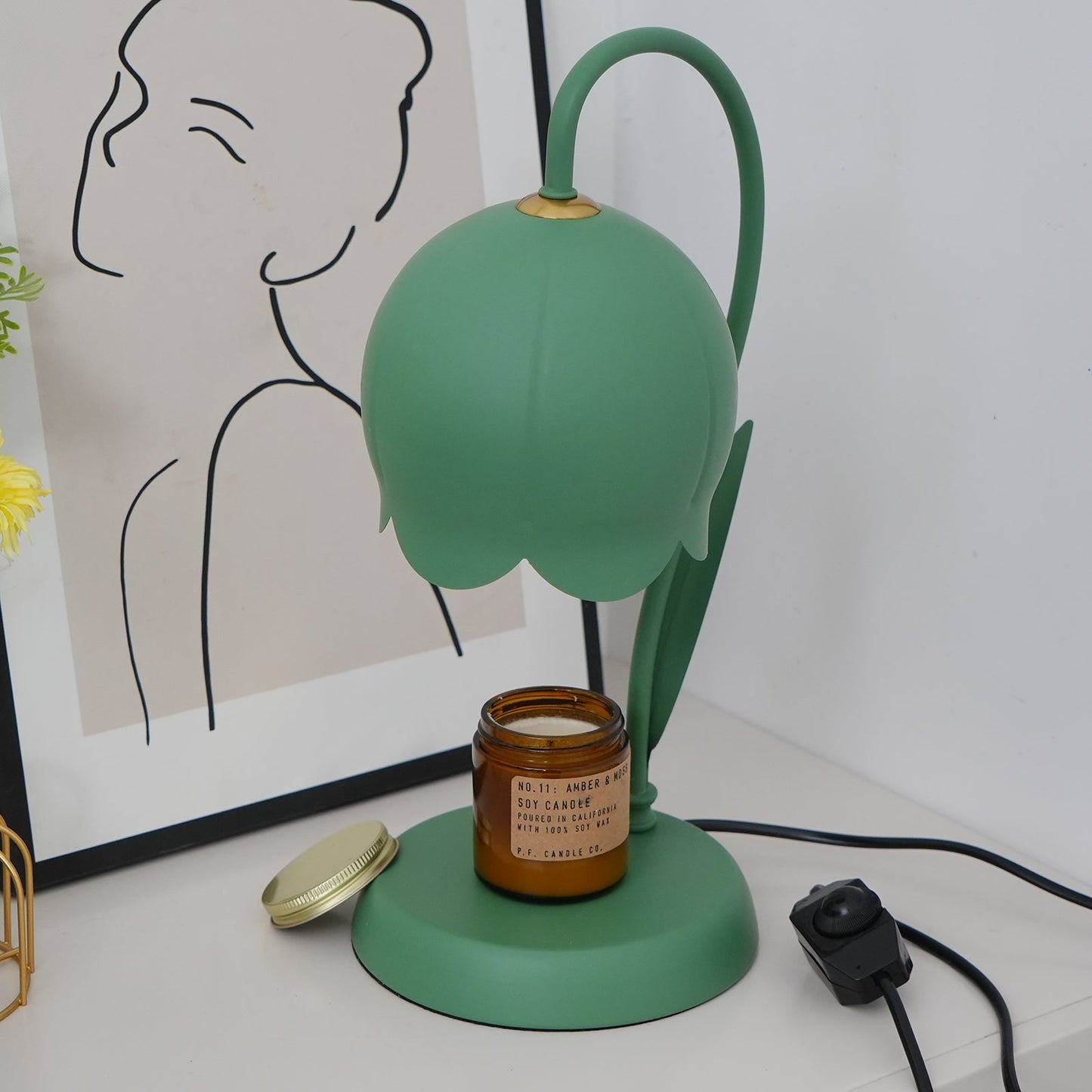 Green Banker Style Candle Warmer Lamp