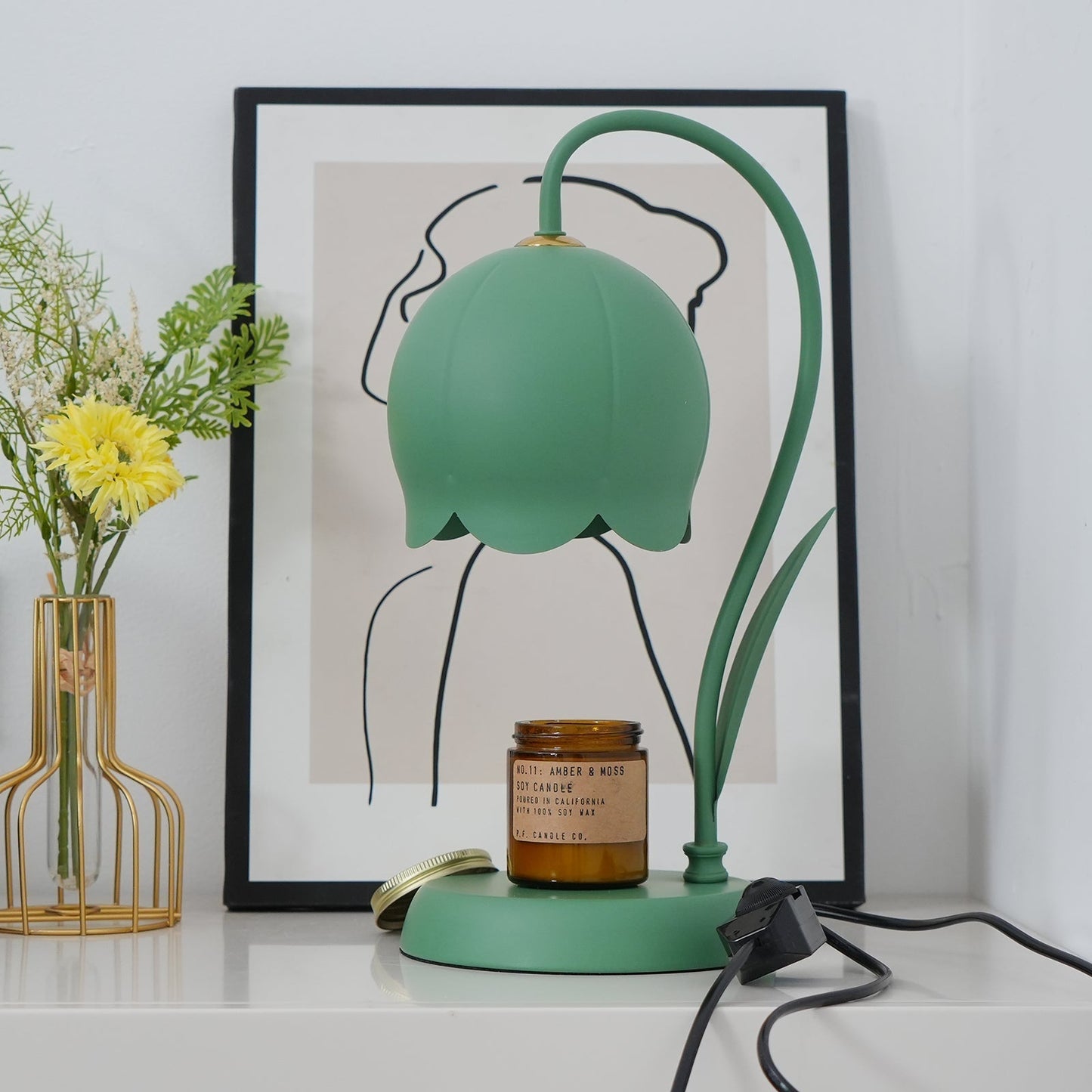 Green Banker Style Candle Warmer Lamp