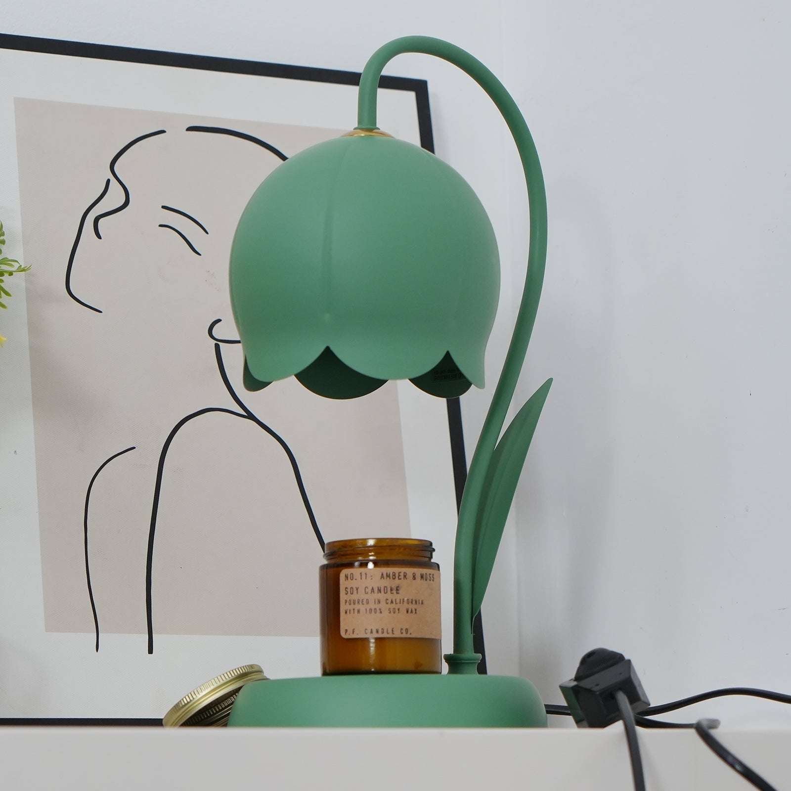 Green Banker Style Candle Warmer Lamp