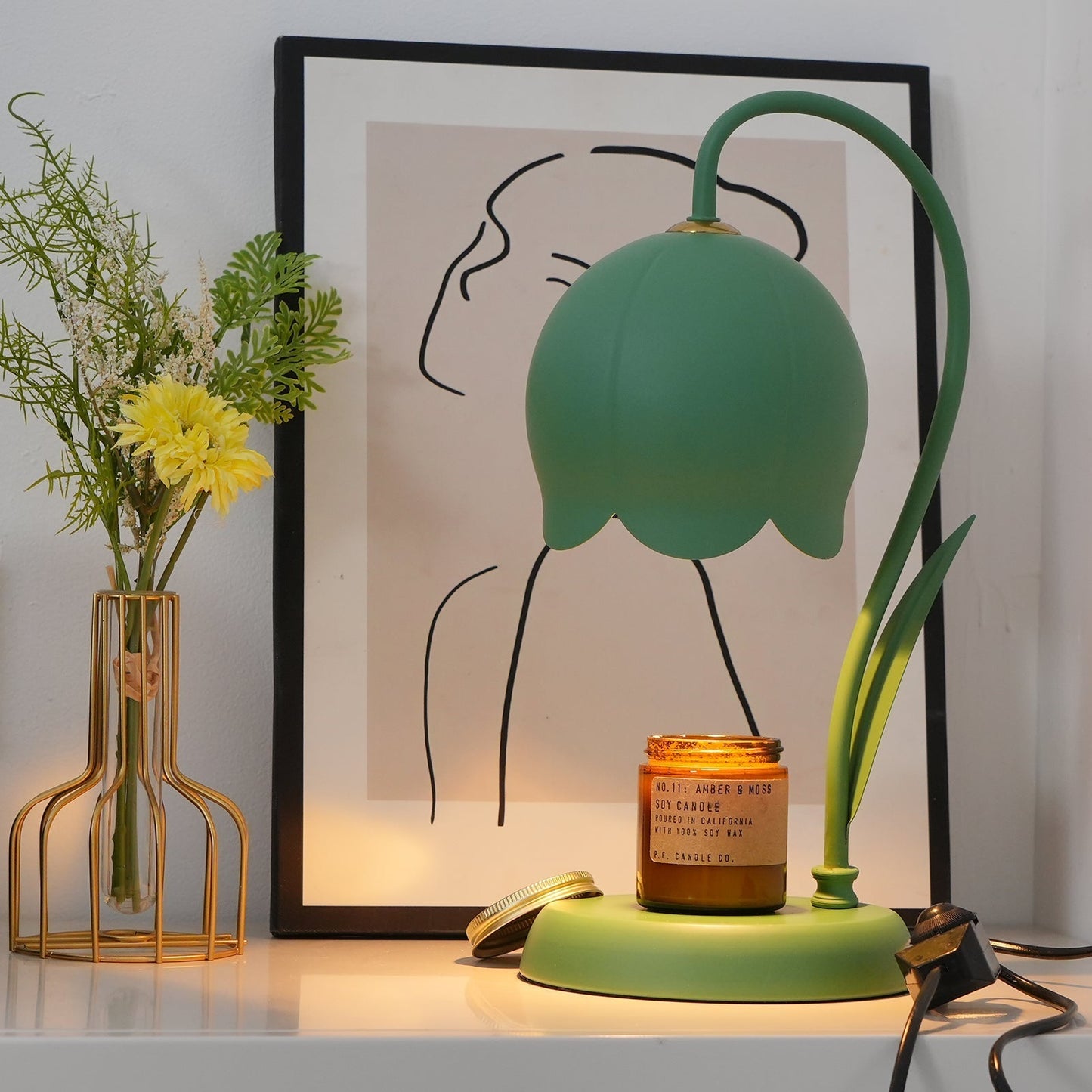 Green Banker Style Candle Warmer Lamp
