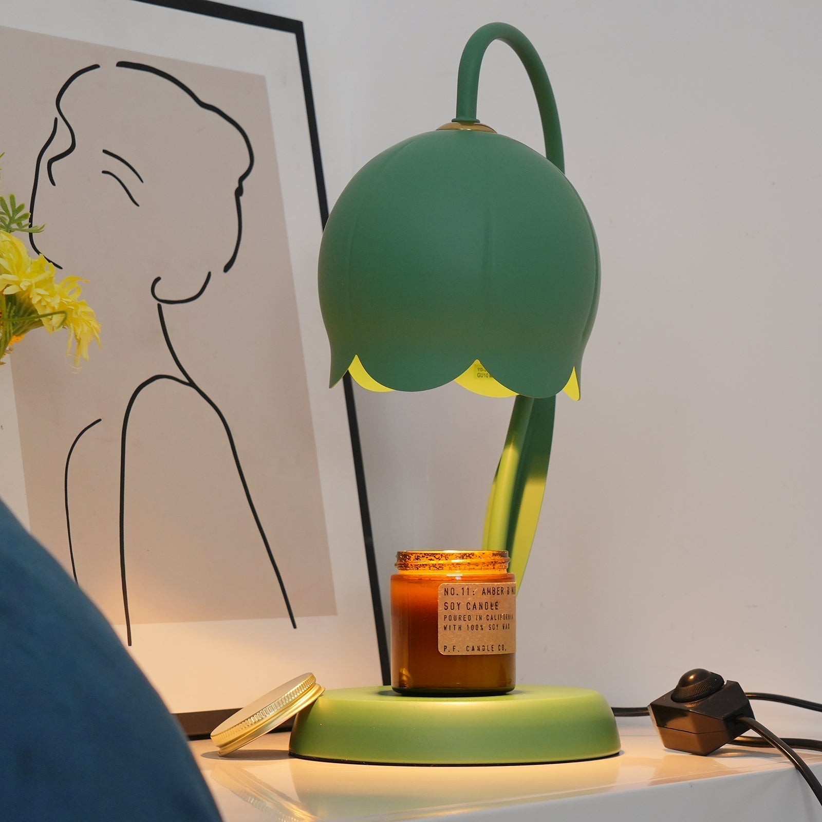 Green Banker Style Candle Warmer Lamp